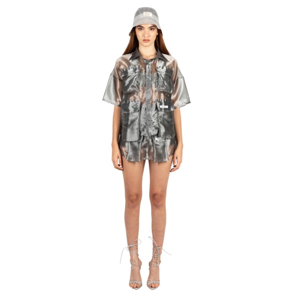Sheer organza oversized shirt & skirt matching set